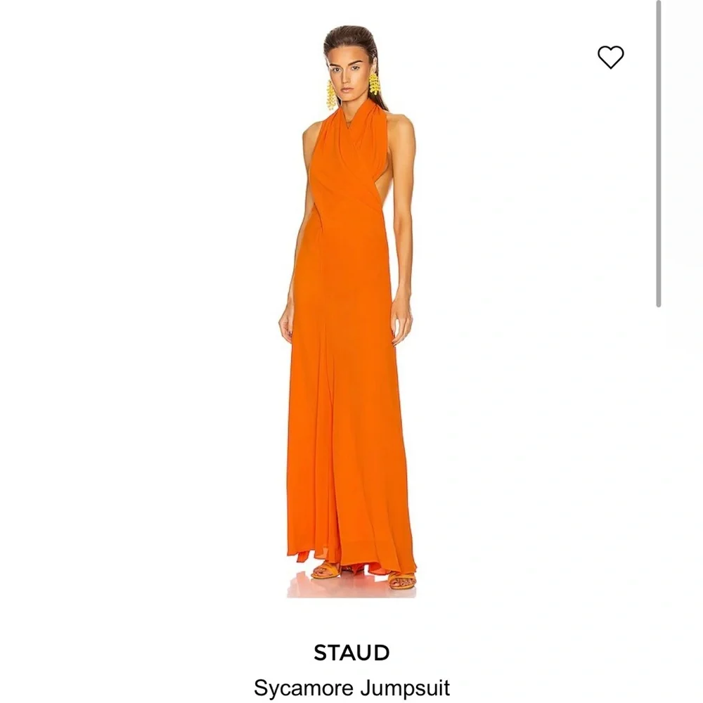 STAUD
Women's Orange Sycamore Wrap Gauze Wide-leg Jumpsuit size xs - Picture 3 of 13